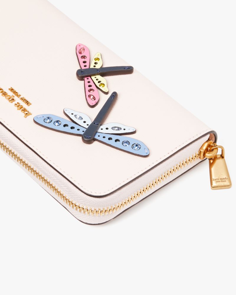 Dragonfly Embellished Zip-around Continental Wallet