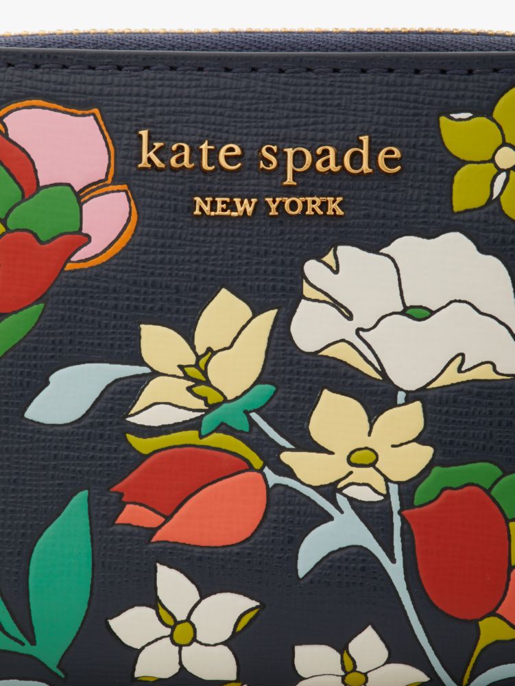 Kate Spade New York Morgan Rose Garden Printed Saffiano Leather Zip Around  Continental Wallet Black Multi One Size