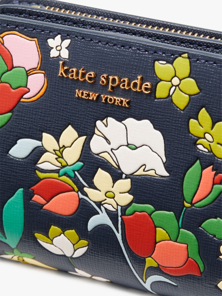 Kate Spade Morgan Flower Bed Embossed Small Slim Bifold Wallet in Black