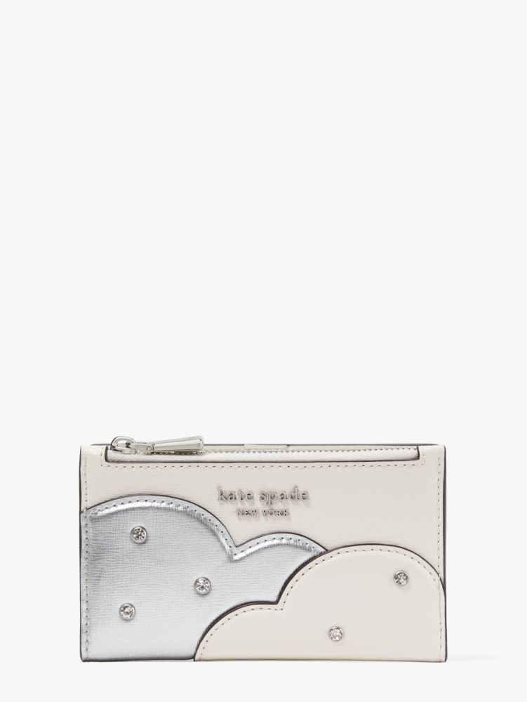 Kate Spade,Shade Metallic Small Slim Bifold Wallet,Silver Multi
