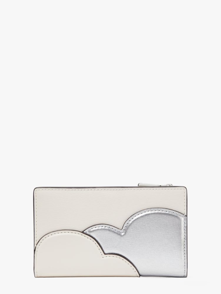Kate Spade,Shade Metallic Small Slim Bifold Wallet,Silver Multi