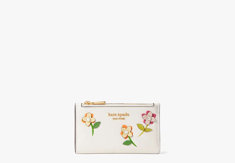 Kate Spade,In Bloom Flower Small Slim Bifold Wallet,Cream Multi