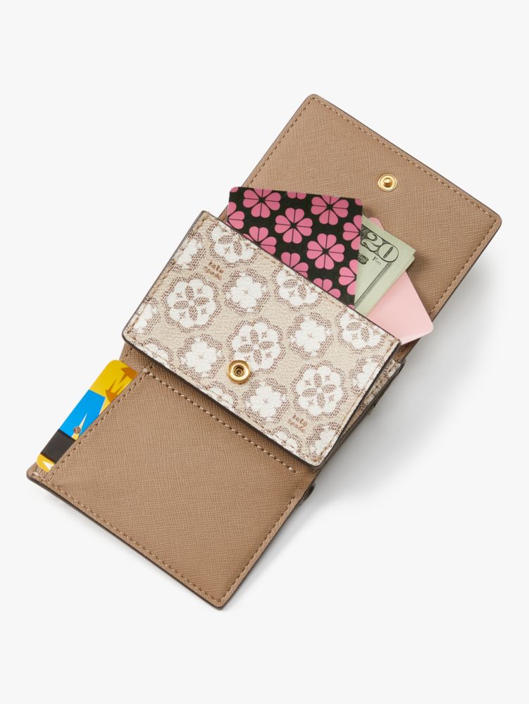 Kate Spade,スペードフラワー モノグラム コーテッド キャンバス ミニ トライフォールド ウォレット,全てのアウトレット,ナチュラルマルチ