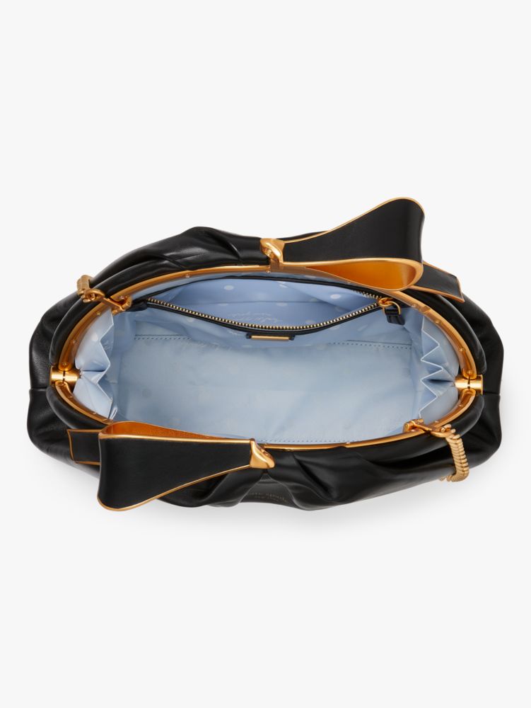Kate Spade,Bow Frame Clutch,Leather,Clutch,Metal Material,Metal,Pleats,Word Embellishment,Logo,Bow,Day Party,