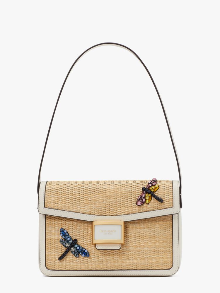 Katy Dragonfly Embellished Straw Medium Shoulder Bag