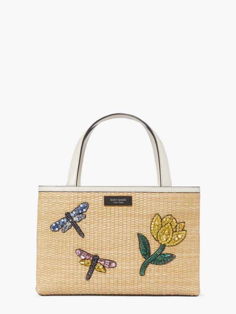 Sam Icon Dragonfly Embellished Straw Small Tote