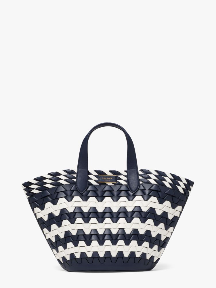 Kate Spade,Zigzag Woven Leather Small Tote,Blazer Blue Multi