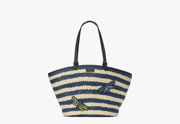 Shore Thing Embellished Striped Tote Bag Aus Stroh, Groß, , Product