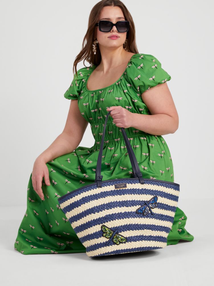 Shore Thing Embellished Striped Straw Large Tote