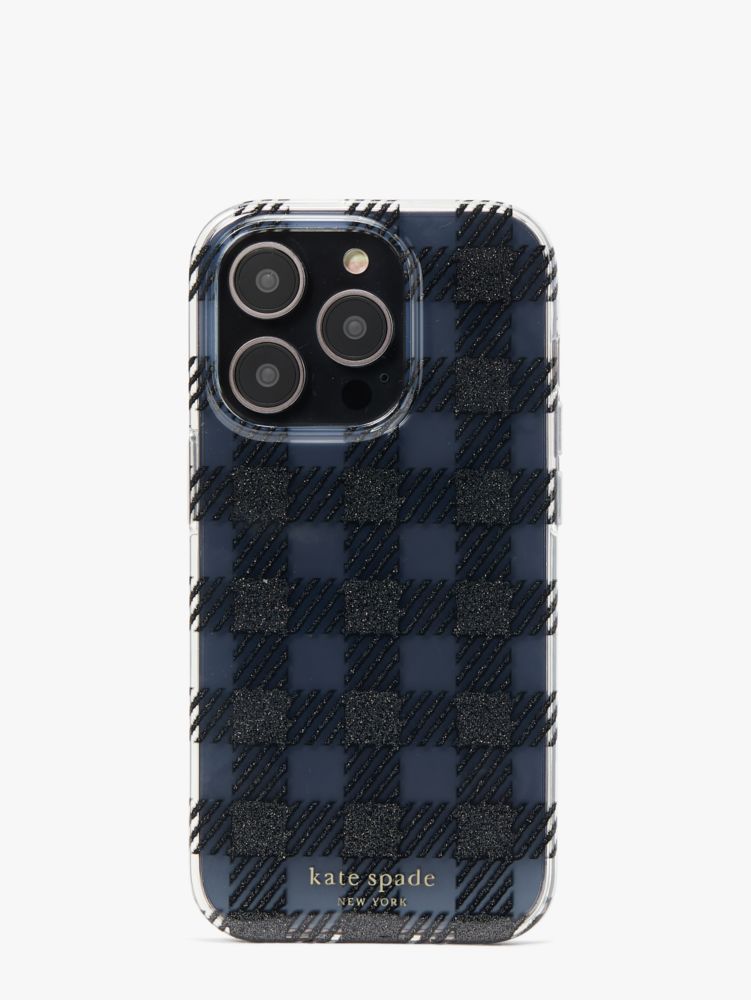 Kate Spade,Sam Icon Glitter Gingham iPhone 14 Pro Case,Black Multi