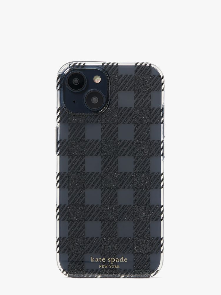 Kate Spade,Sam Icon Glitter Gingham iPhone 14 Case,Black Multi