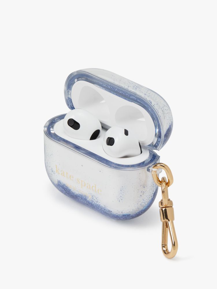 Kate Spade,Patio Tile Liquid Glitter Airpods Case,Blue Multicolor