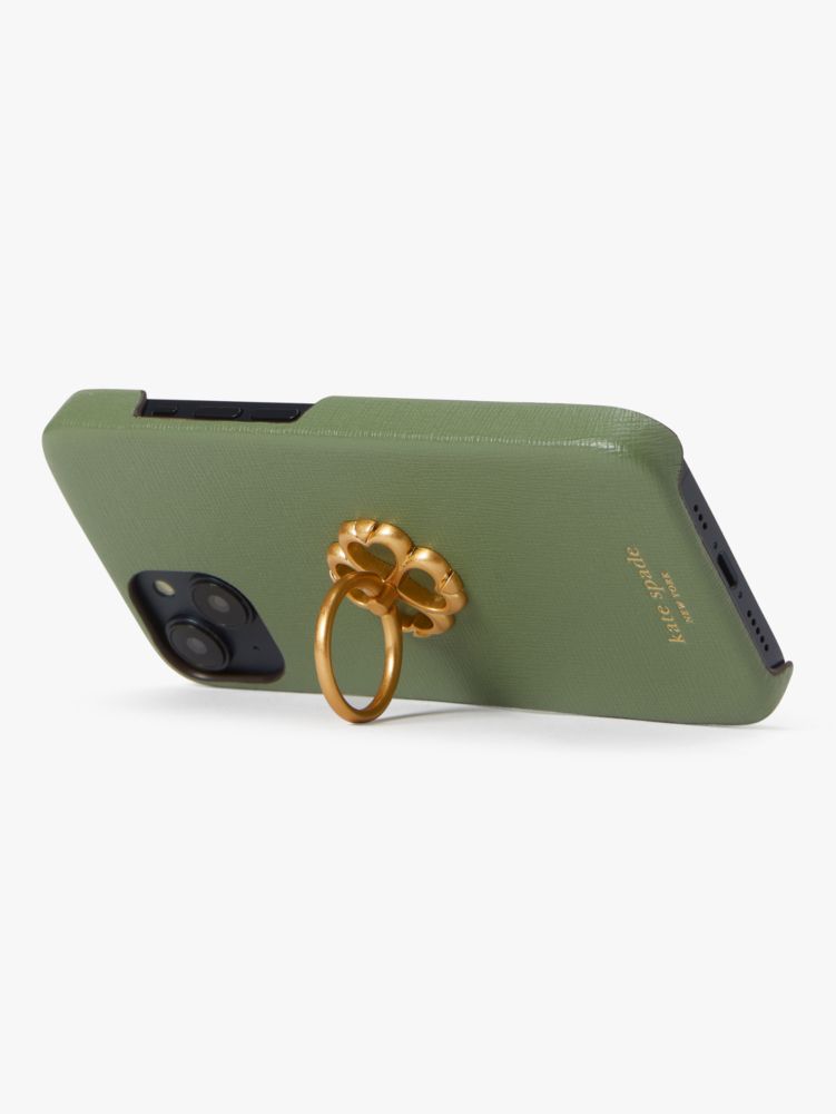 Kate Spade,モーガン サフィアノ レザー スペード リング スタンド アイフォン 14 ケース,iPhoneケース,