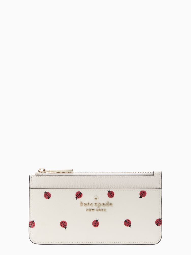 Kate Spade,staci large slim ladybug card holder,Cream Multi