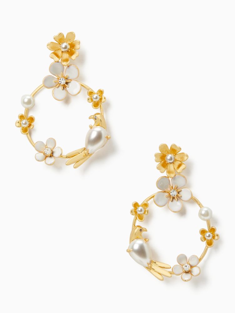 Kate Spade,spring scene flower hoop earrings,Cream