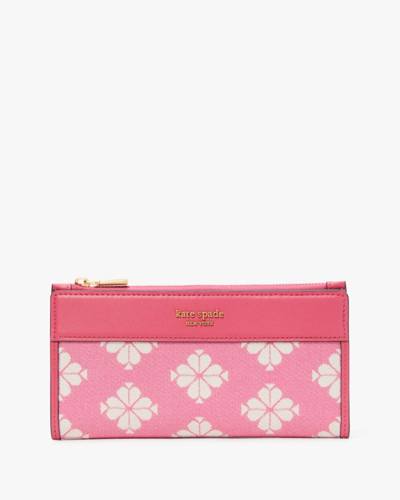 Spade Flower Two-tone Canvas Zip Slim Wallet