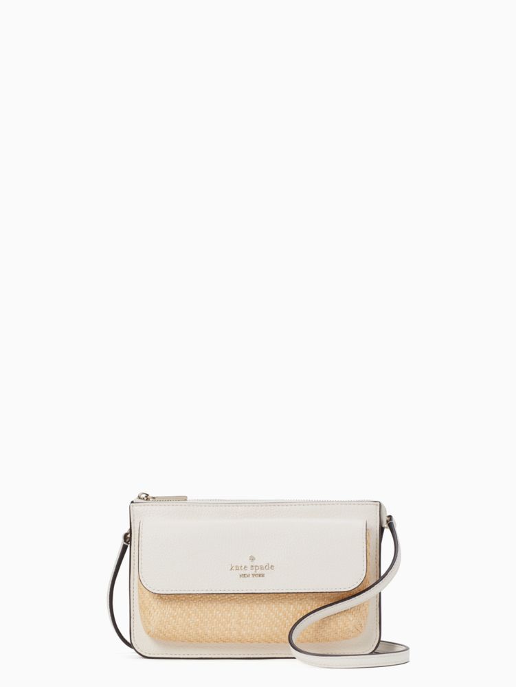 Kate Spade,leila straw  small flap crossbody,Parchment Multi