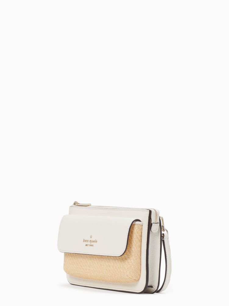 Kate Spade,leila straw  small flap crossbody,Parchment Multi