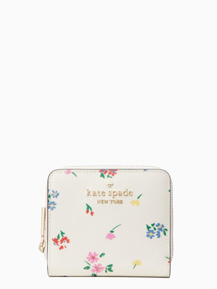 Kate Spade,ステイシー ガーデン ブーケ ディッツィー プリント ボックス スモール ジップ アラウンド バイフォールド ウォレット,財布小物,クリームマルチ