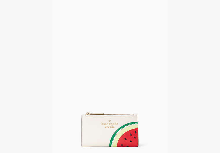 Kate Spade,Watermelon Small Slim Bifold Wallet,Cream Multi