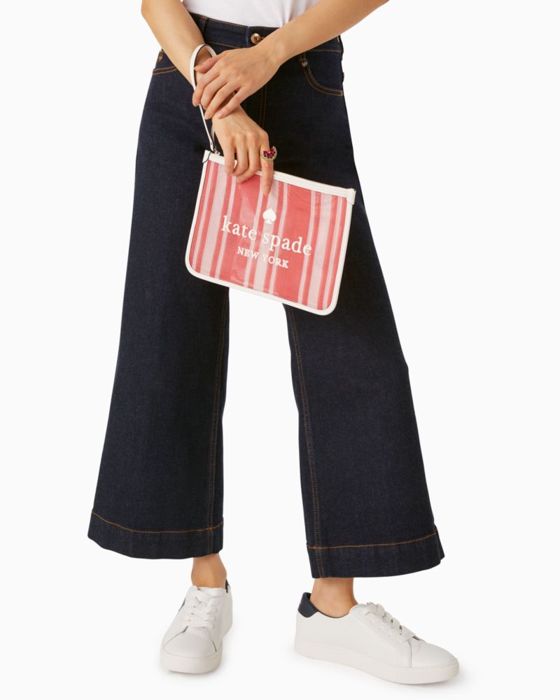Kate Spade,エラ ビーチ チェア ストライプ メッシュ リスレット ポーチ,財布小物,ヘアルームトマトマルチ