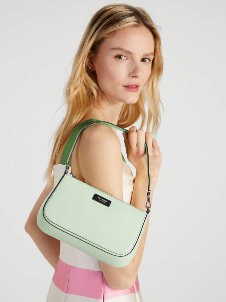 Kate Spade,Sam Icon Leather Mini Pochette,Evening,Pistachio Cream