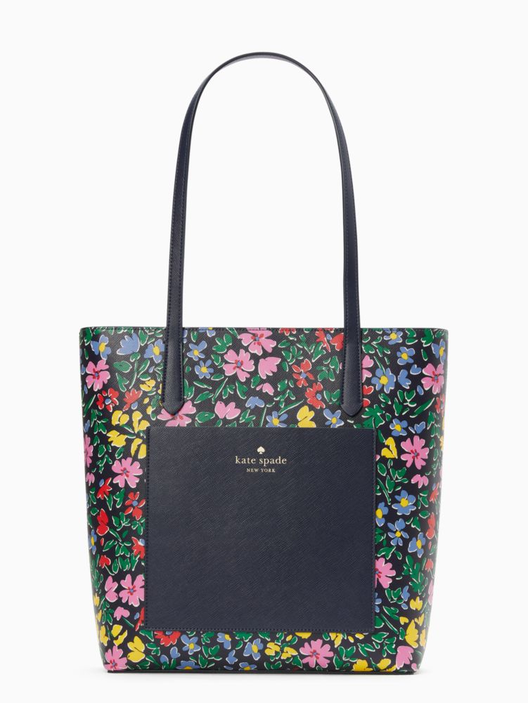 Kate Spade Daily Tote Top Zip Shoulder Bag Shoreside Floral Parisian Blue  Multi