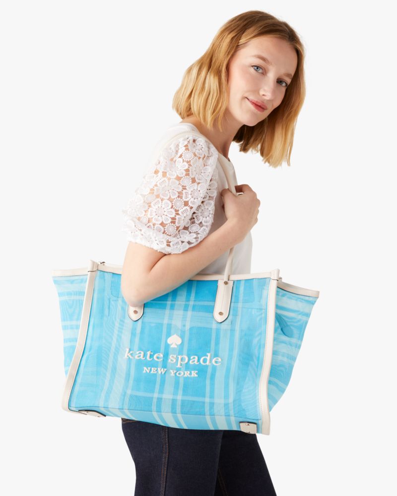 NWT Kate Spade Ella Even Stripe Jacquard Large Tote Bag Blazer Blue Multi