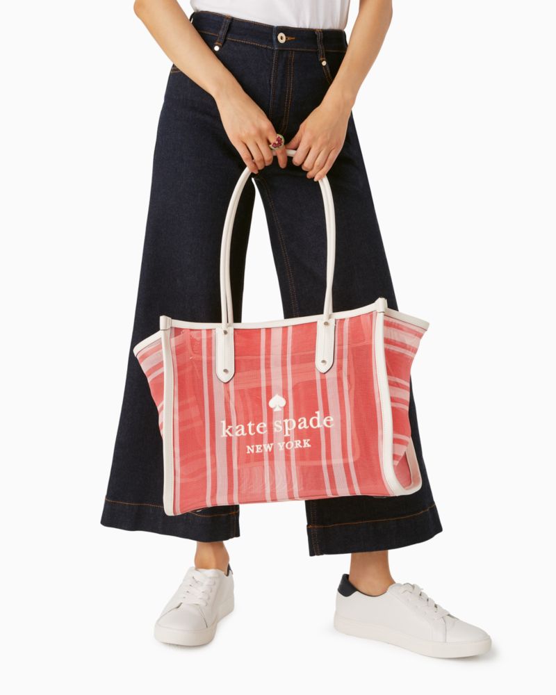 Kate Spade,エラ ビーチ チェア ストライプ メッシュ XL トート,全てのアウトレット,ヘアルームトマトマルチ