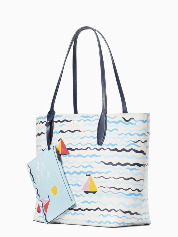 Kate Spade,Set Sail Large Tote,Tote,Pouch,No Embellishment,Casual,Multi Color,Blue