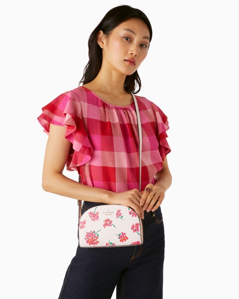 Pink Strawberry Print Camera Crossbody Bag