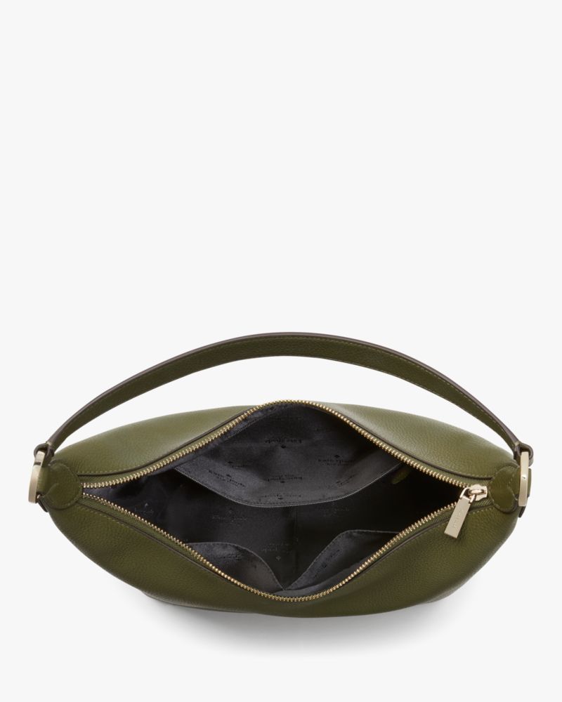 Kate Spade,Leila Hobo Shoulder Bag,Leather,Shoulder Bag,Logo,Metal,Lined,Casual,Olive
