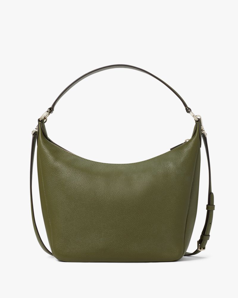 Kate Spade,Leila Hobo Shoulder Bag,Leather,Shoulder Bag,Logo,Metal,Lined,Casual,Olive