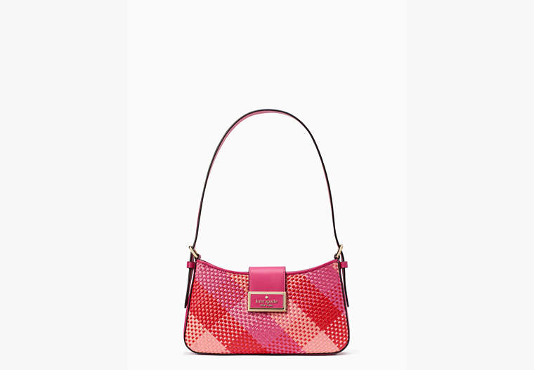 Kate Spade,reegan woven straw small shoulder bag,Pink Multi
