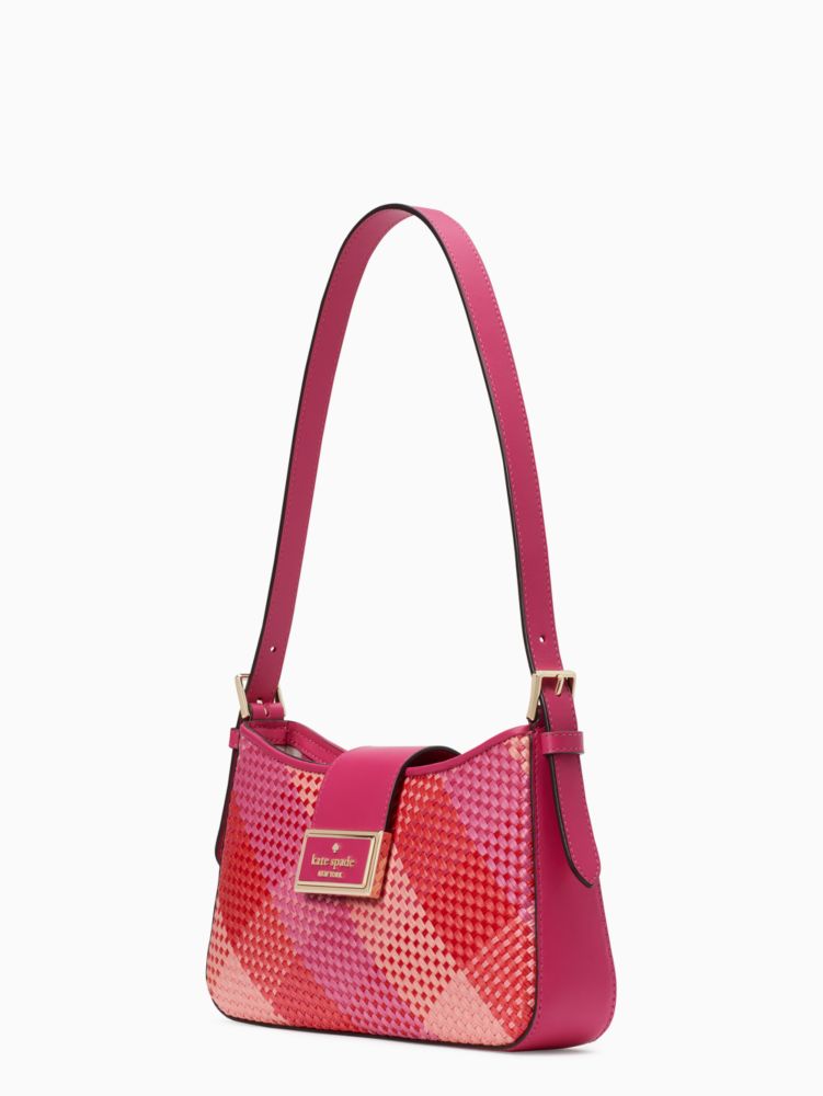 Kate Spade,reegan woven straw small shoulder bag,Pink Multi