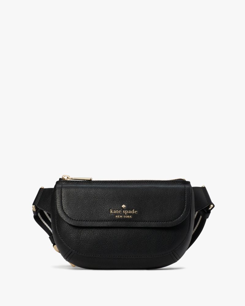 Kate Spade,Rosie Belt Bag,Leather,Belt Bag,Stripe,Logo,Metal,Lined,Casual,Black