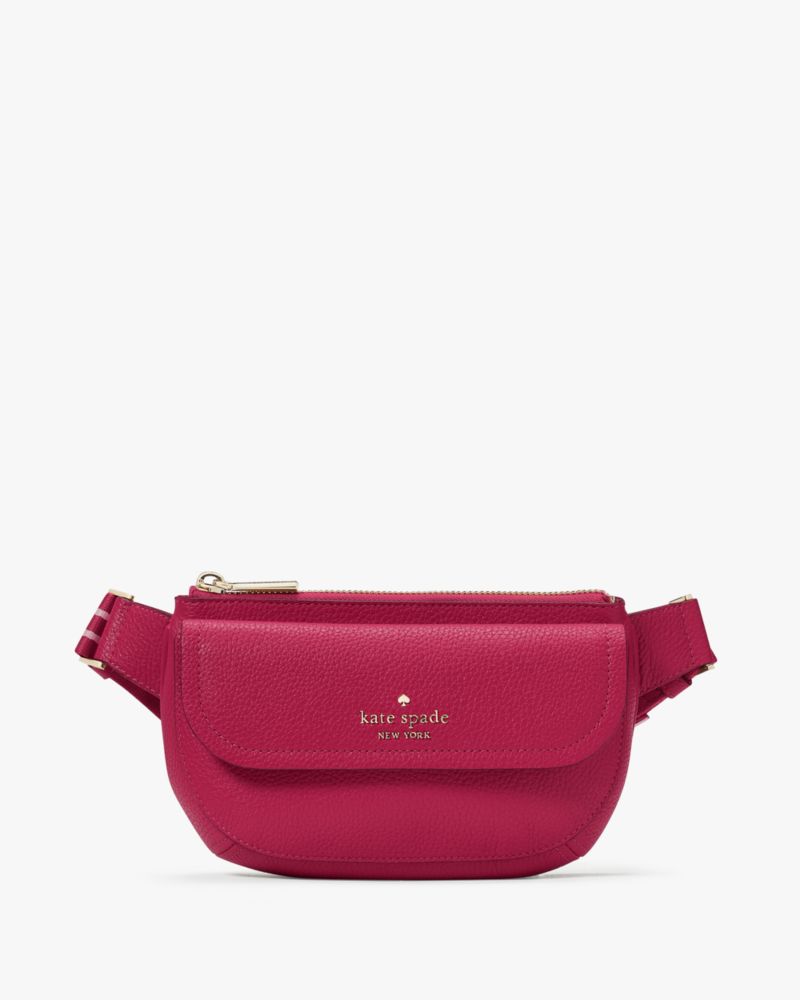 Kate Spade,Rosie Belt Bag,Leather,Belt Bag,Stripe,Logo,Metal,Lined,Casual,Fuchsia