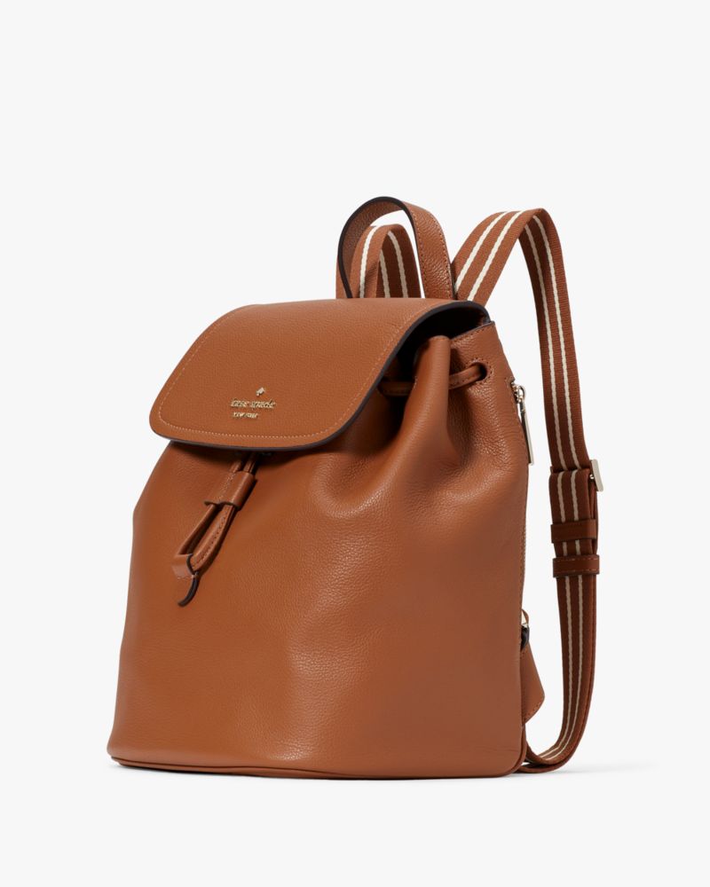 Kate Spade,rosie medium flap backpack,Lining Leather,Leather,Backpack,Coin,Stripe,Logo,Metal,Lined,Casual,Brown