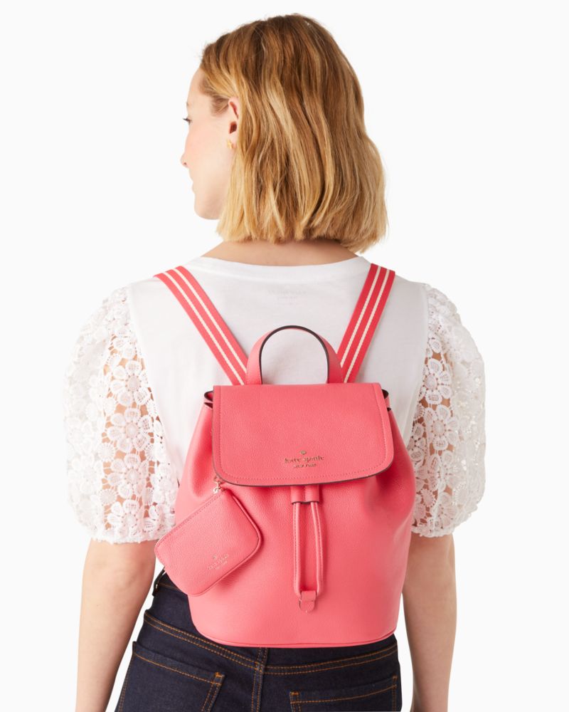 Kate Spade,rosie medium flap backpack,Lining Leather,Leather,Backpack,Coin,Stripe,Logo,Metal,Lined,Casual,