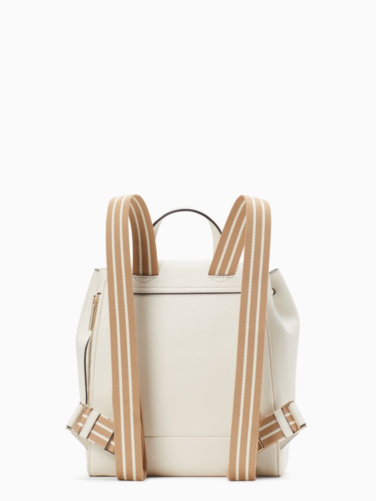 Kate Spade,Rosie Medium Flap Backpack,Lining Leather,Leather,Backpack,Coin,Stripe,Logo,Metal,Lined,Casual,Cream,White