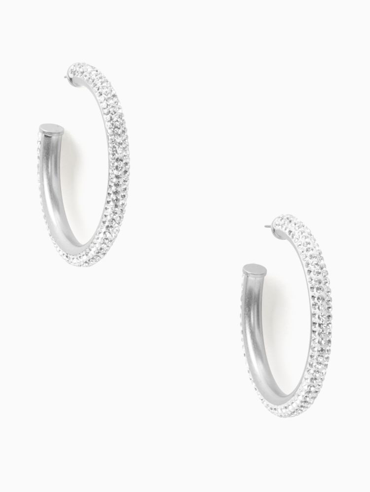 Kate Spade,Razzle Dazzle Hoops,Hoops,Glass,Cubic Zirconia,Diamond,Gem Embellishment,Pave Embellishment,Titanium,Brass,Silv...,Clear