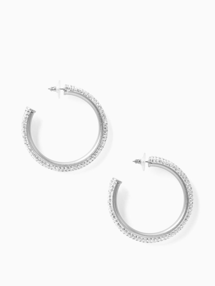 Kate Spade,Razzle Dazzle Hoops,Hoops,Cubic Zirconia,Diamond,Glass,Gem Embellishment,Pave Embellishment,Silver Metal,Titani...,Clear