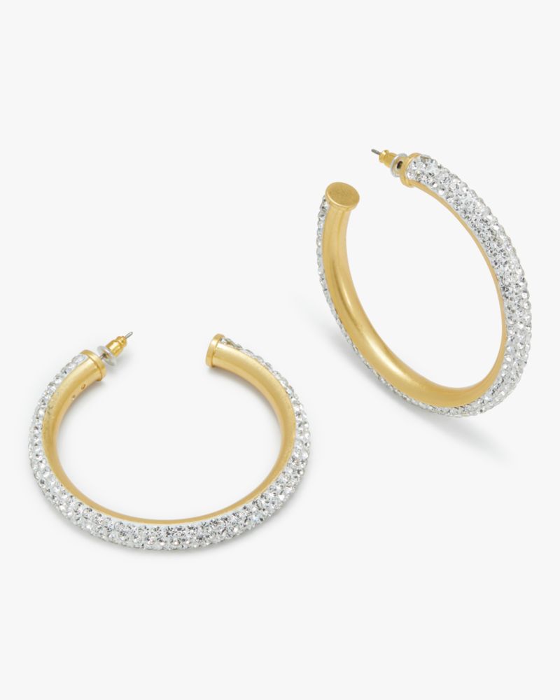 Kate Spade,Razzle Dazzle Hoops,Hoops,Cubic Zirconia,Diamond,Glass,Gem Embellishment,Pave Embellishment,Silver Metal,Titani...,Clear