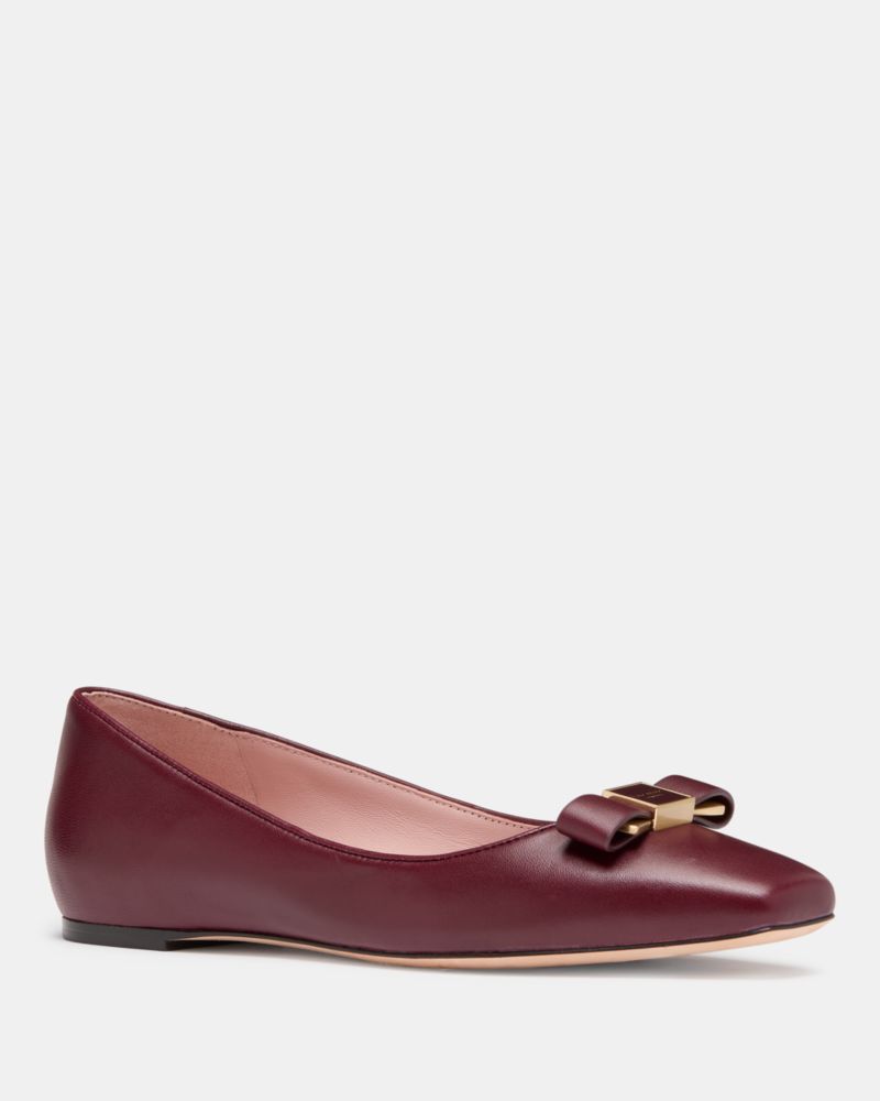 Kate Spade,Bowdie Ballet Flats,Lining Leather,Nappa Leather,Flats,Bow,Logo,Pull Tab,Work,Maroon