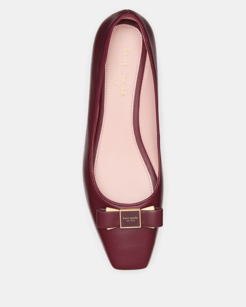 Kate Spade,Bowdie Ballet Flats,Lining Leather,Nappa Leather,Flats,Bow,Logo,Pull Tab,Work,Maroon