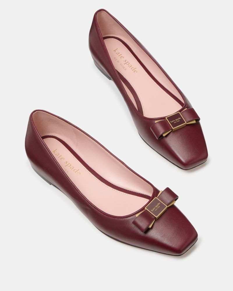 Kate Spade,Bowdie Ballet Flats,Lining Leather,Nappa Leather,Flats,Bow,Logo,Pull Tab,Work,Maroon