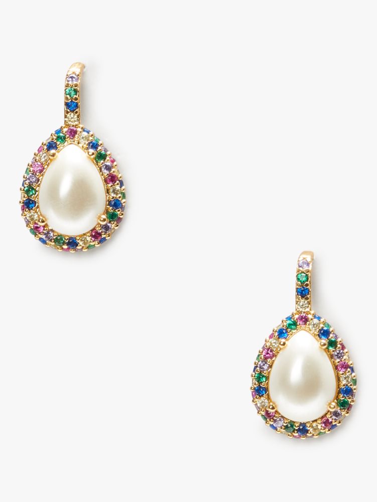 Kate Spade,Brilliant Statements Pavé Halo Drop Earrings,Cream Multi