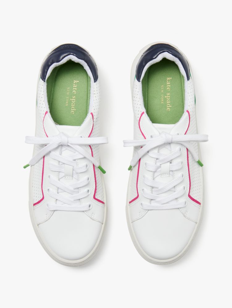 Kate Spade,Brynn Sneakers,Cotton,Lining Cotton,Rubber,Casual,Perforated,Piping,Color Block,Pull Tab,Casual,White