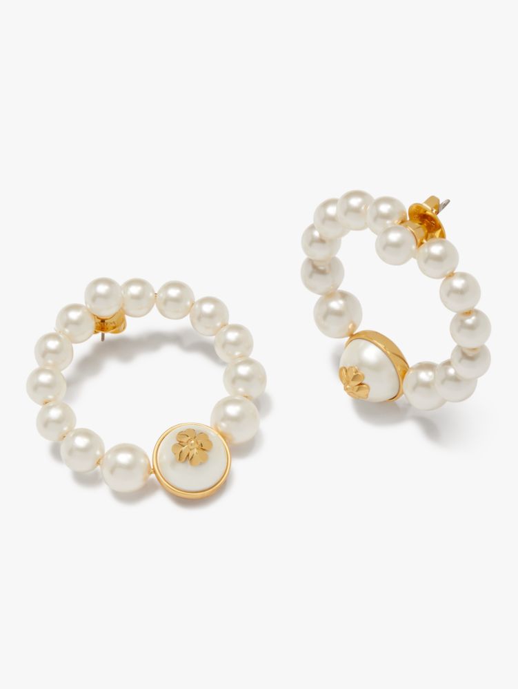 G Small Pearl Beads Metallic Hoop Stud Earrings