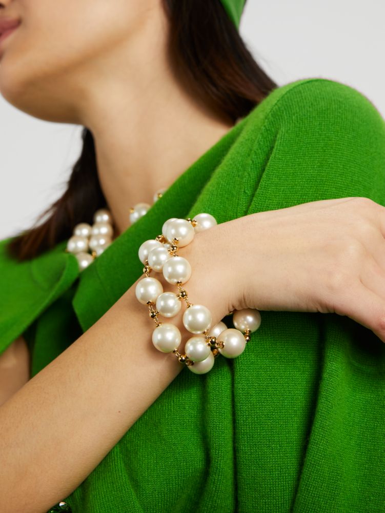 Kate Spade,Pearls On Pearls Bracelet,Cream/Gold